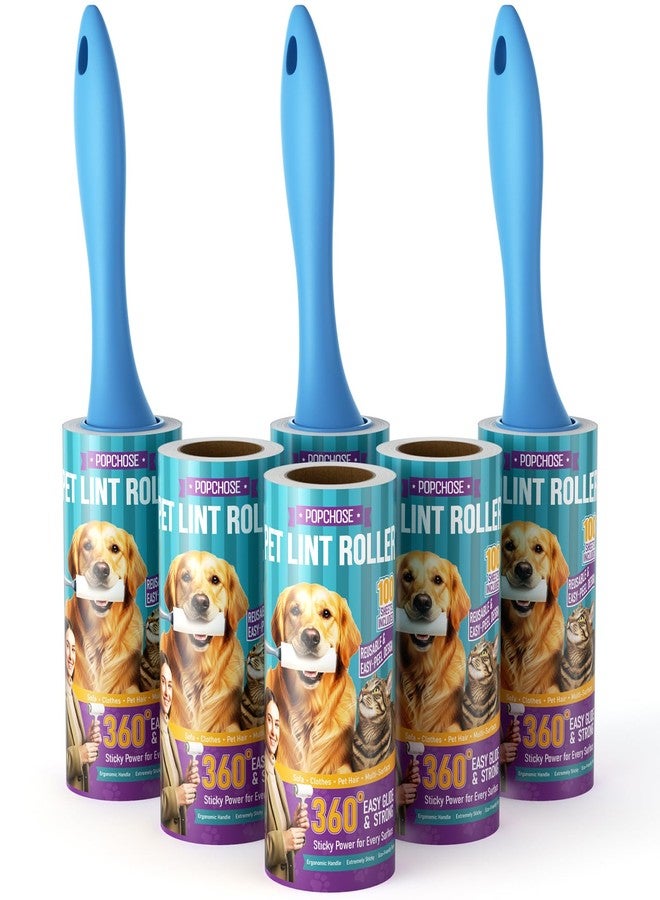 POPCHOSE Lint Roller, 600-Sheet Extra Sticky Lint Rollers for Pet Hair, 3 Handles & 6 Sticky Rolls, Dog Cat Hair Remover for Clothes, Furniture, Couch, Car Seats - Lint Remover for Clothes Value Pack - Image 1