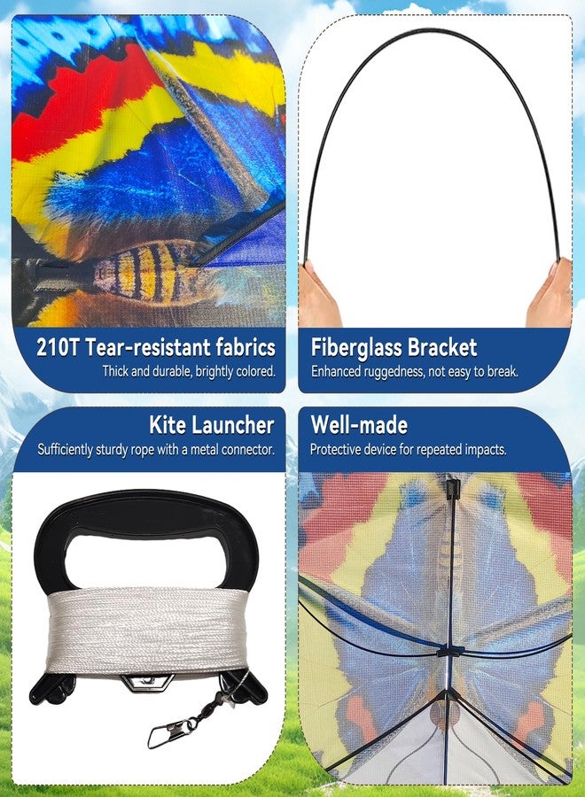 FejoHify Butterfly Kite Kids Adults Easy to Fly Assemble Ages 4-8 8-12 Single line String Handle 210t Ripstop Nylon Fabric Beach Park Outdoor Activities (Blue) - Image 4