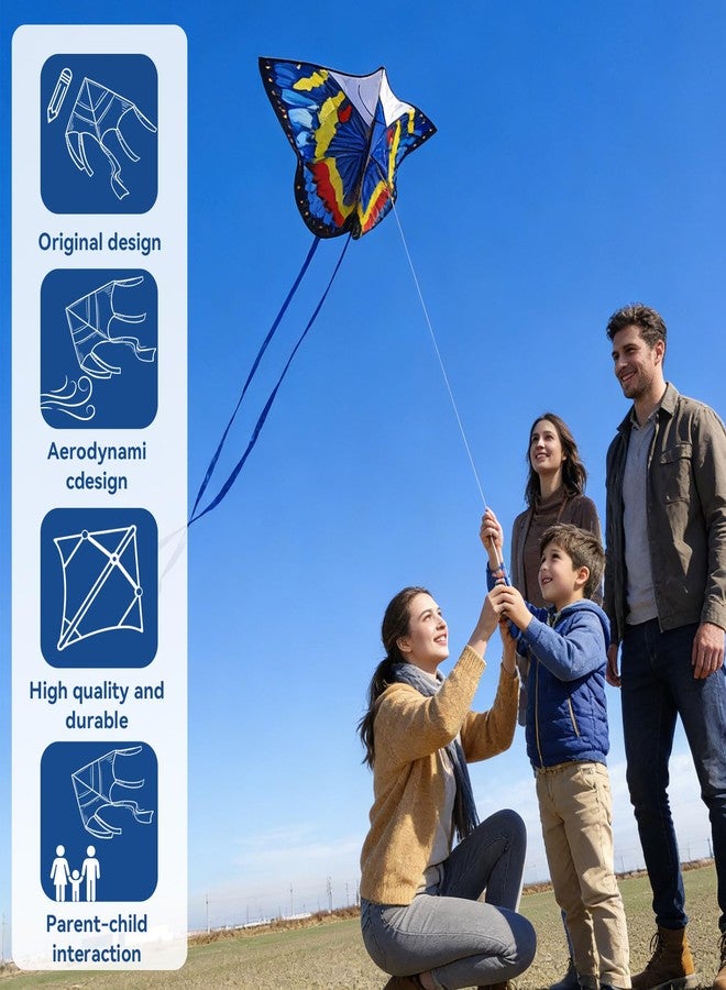 FejoHify Butterfly Kite Kids Adults Easy to Fly Assemble Ages 4-8 8-12 Single line String Handle 210t Ripstop Nylon Fabric Beach Park Outdoor Activities (Blue) - Image 3