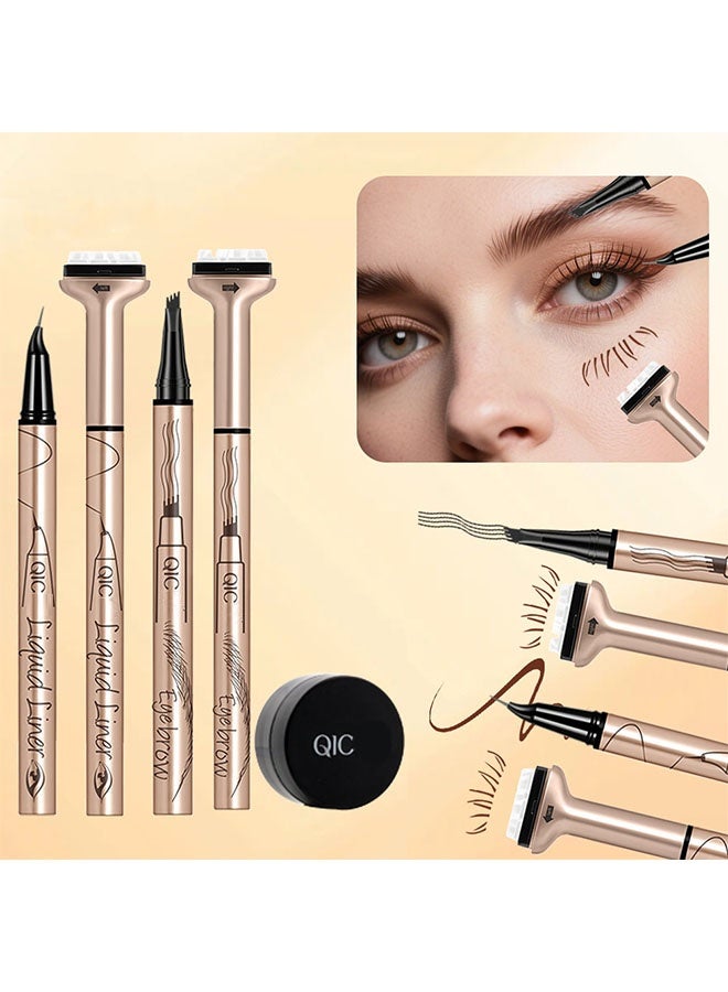 QIC 4- In- 1 Eyeliner & Eyebrow & Lash Stamp Set,Lower Lash Stamp,Liquid Eyeliner Double Head Seal Pen with Black Ink Waterproof Sweatproof Liquid Eyeliner, Reusable Bottom Eyelash Stamp Kit Quick Eye Makeup Tools #01 Brown - Image 3