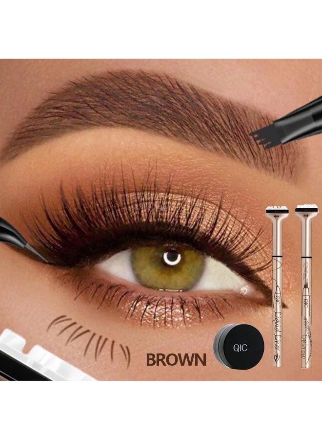 QIC 4- In- 1 Eyeliner & Eyebrow & Lash Stamp Set,Lower Lash Stamp,Liquid Eyeliner Double Head Seal Pen with Black Ink Waterproof Sweatproof Liquid Eyeliner, Reusable Bottom Eyelash Stamp Kit Quick Eye Makeup Tools #01 Brown - Image 2