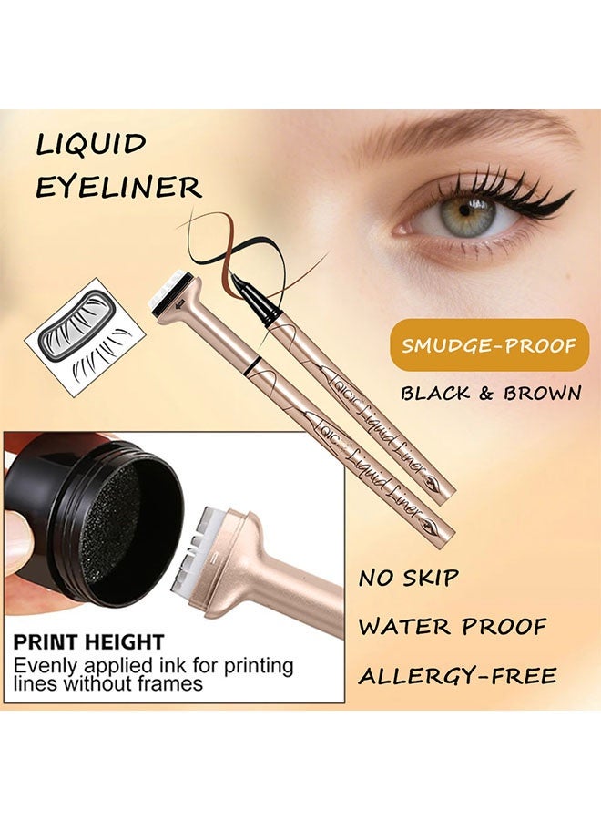 QIC 4- In- 1 Eyeliner & Eyebrow & Lash Stamp Set,Lower Lash Stamp,Liquid Eyeliner Double Head Seal Pen with Black Ink Waterproof Sweatproof Liquid Eyeliner, Reusable Bottom Eyelash Stamp Kit Quick Eye Makeup Tools #01 Brown - Image 5