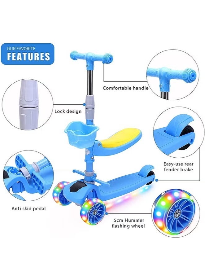 يلا جوي 2-في-1 سكوتر ركلة قابلة للطي للأطفال في سن 3-13 مع مقعد ، ارتفاع قابل للتعديل ، 4 عجلات فلاش قابلة للتعديل ، الأنشطة في الهواء الطلق للأطفال الصغار الأولاد البنات - Image 3