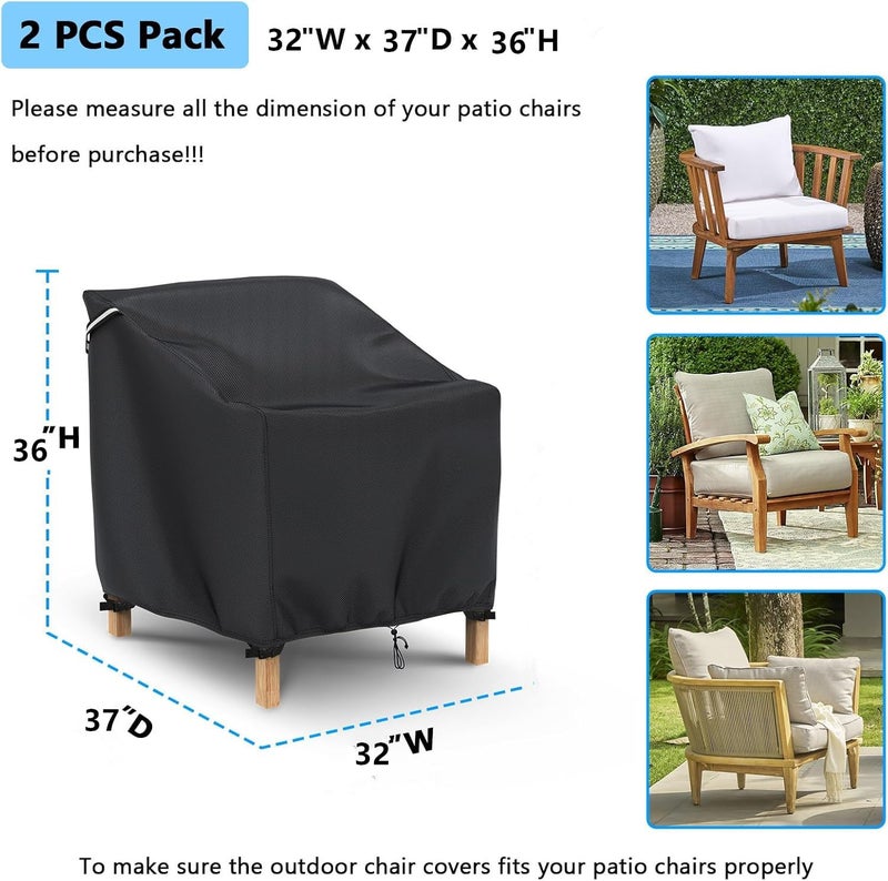 Gasadar Patio Chair Covers 2 Pack Waterproof for Outdoor Furniture, Heavy Duty 600D Patio Furniture Covers for Lounge Lawn Deep Seat 32" W x 37" D x 36" H, Black - Image 2