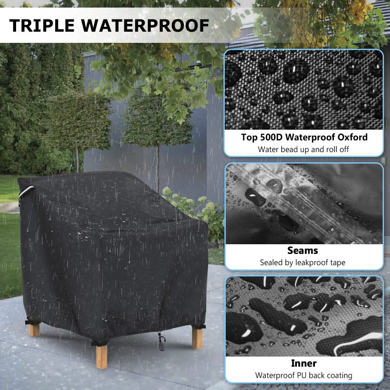Gasadar Patio Chair Covers 2 Pack Waterproof for Outdoor Furniture, Heavy Duty 600D Patio Furniture Covers for Lounge Lawn Deep Seat 32" W x 37" D x 36" H, Black - Image 3