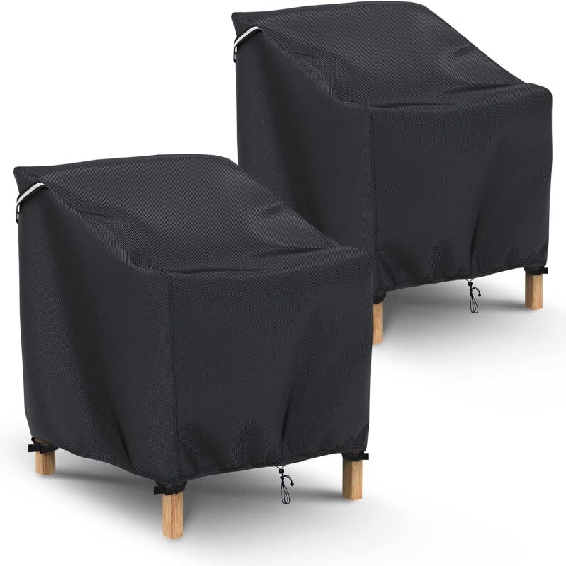 Gasadar Patio Chair Covers 2 Pack Waterproof for Outdoor Furniture, Heavy Duty 600D Patio Furniture Covers for Lounge Lawn Deep Seat 32" W x 37" D x 36" H, Black - Image 1