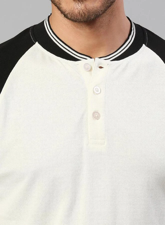 Dennis Lingo Men's White 100% Cotton Colourblocked Regular Fit T-Shirt