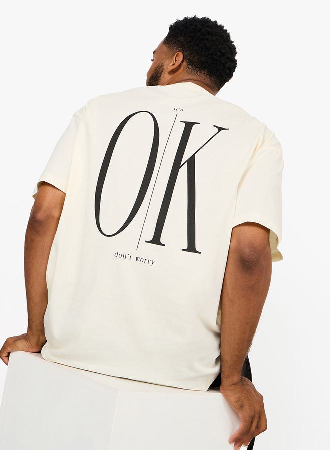 Styli Oversized Back OK Slogan Print T-shirt  - Image 2