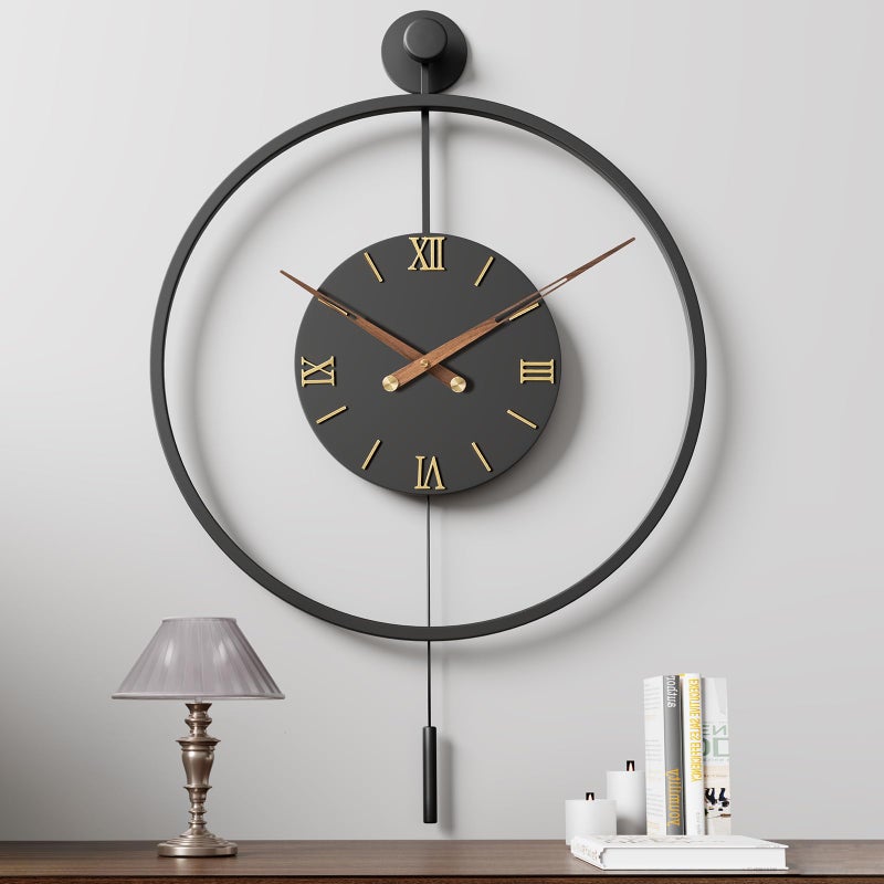 Pytha Sight 20 Inch Pendulum Wall Clock Large Metal Roman Wall Clocks for Living Room Decor - Image 1