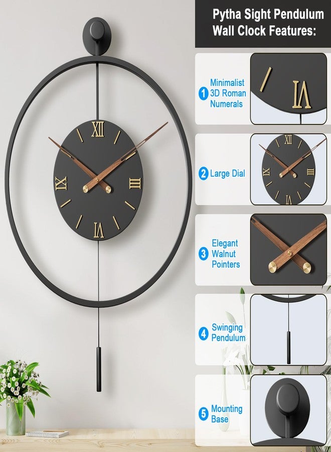 Pytha Sight 20 Inch Pendulum Wall Clock Large Metal Roman Wall Clocks for Living Room Decor - Image 2