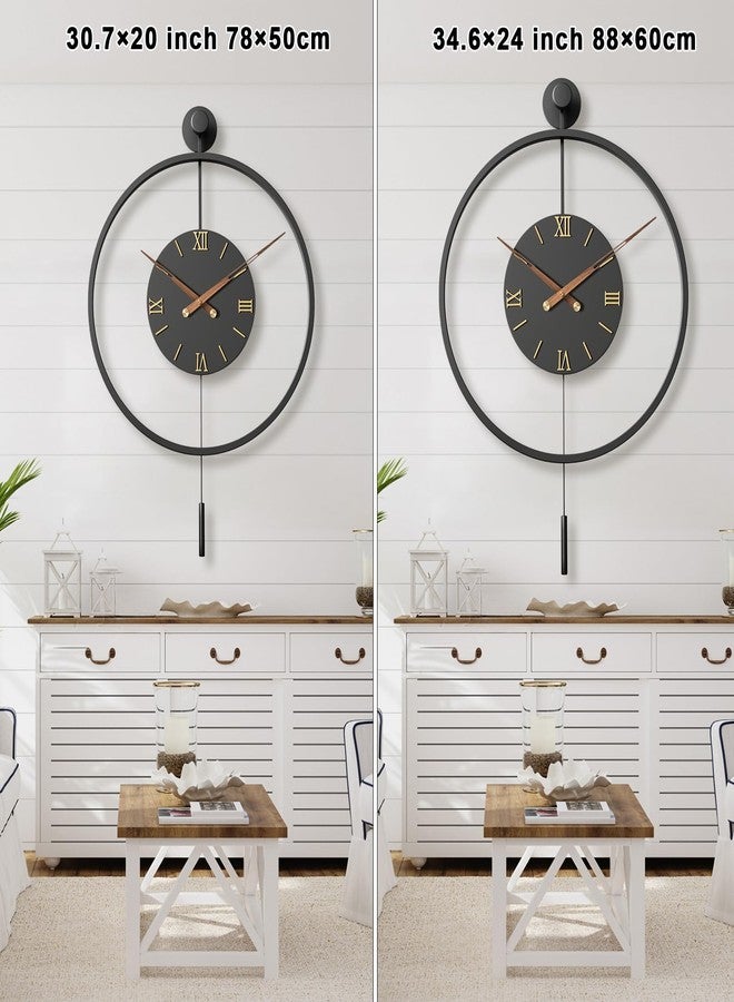 Pytha Sight 20 Inch Pendulum Wall Clock Large Metal Roman Wall Clocks for Living Room Decor - Image 3