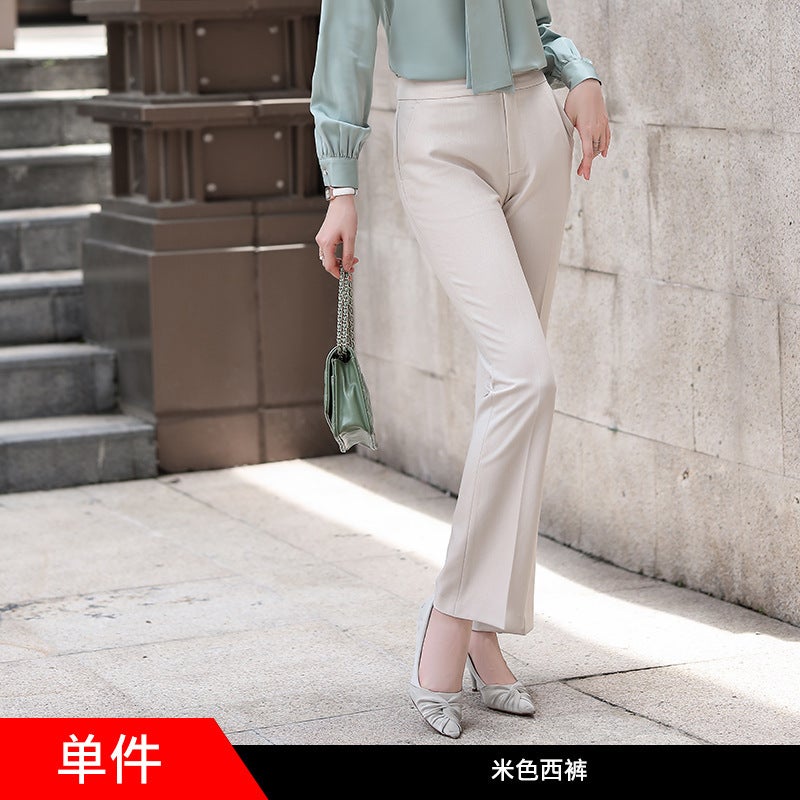 Pink Shirt Womens Slimming Long-sleeved Professional Dress Work Clothes 2020 Spring and Autumn New Womens Top Work Shirt XN8078 creamy-white trousers (single piece)