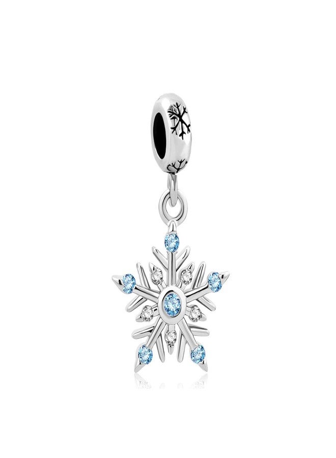 MiiFort Snowflake Dangle Bead Charm fits Pandora Charms Bracelets Winter Christmas Frozen Blue CZ - Image 1