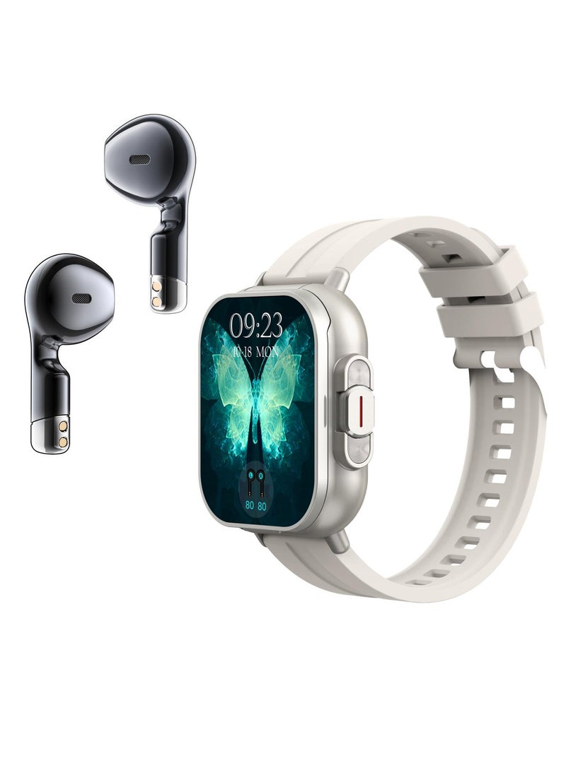 EVEREEN Arabic Earphones 2-in-1 Smart Watch, Sports Fitness Tracker, Multifunctional Fashionable Metal Strap Smart Watch (White)  - Image 1