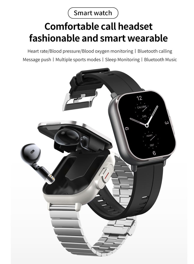 EVEREEN Arabic Earphones 2-in-1 Smart Watch, Sports Fitness Tracker, Multifunctional Fashionable Metal Strap Smart Watch (White)  - Image 2