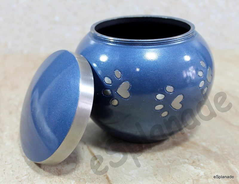 eSplanade Pet Cremation Urn Memorials Container Jar Pot  Brass Urn  Metal Urn  Burial Urn  Memorials Keepsake  Pet Dog Cat Urn Blue - Image 4