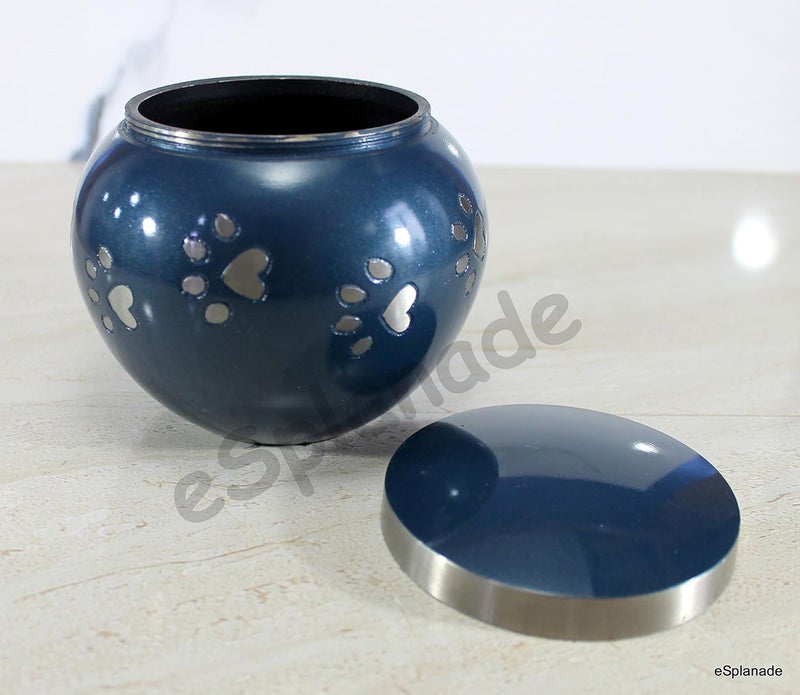 eSplanade Pet Cremation Urn Memorials Container Jar Pot  Brass Urn  Metal Urn  Burial Urn  Memorials Keepsake  Pet Dog Cat Urn Blue - Image 5