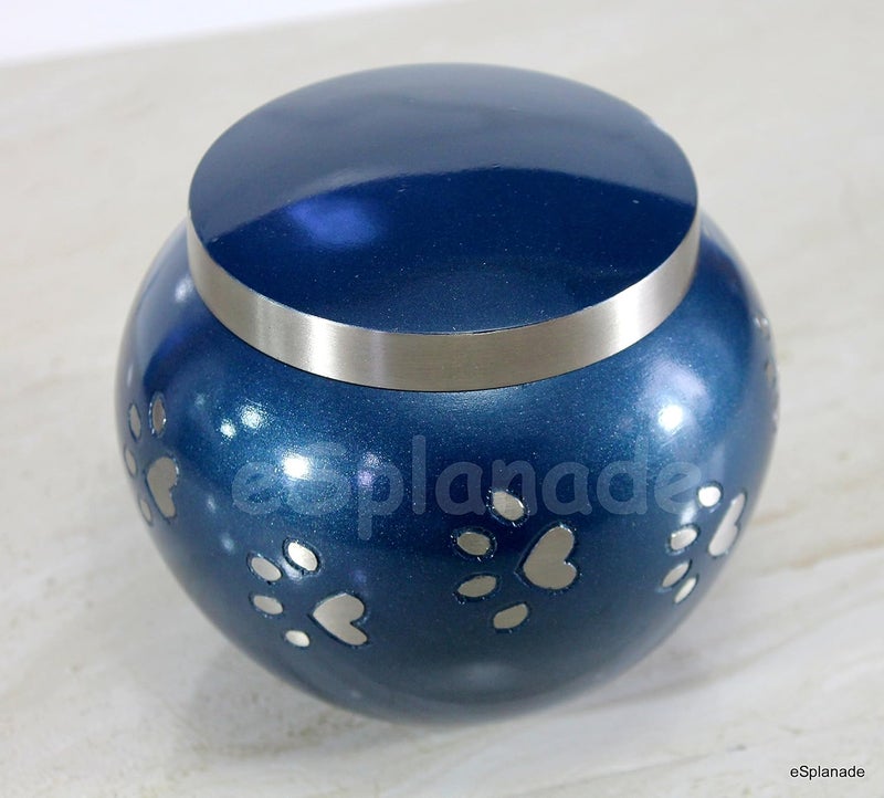 eSplanade Pet Cremation Urn Memorials Container Jar Pot  Brass Urn  Metal Urn  Burial Urn  Memorials Keepsake  Pet Dog Cat Urn Blue - Image 3