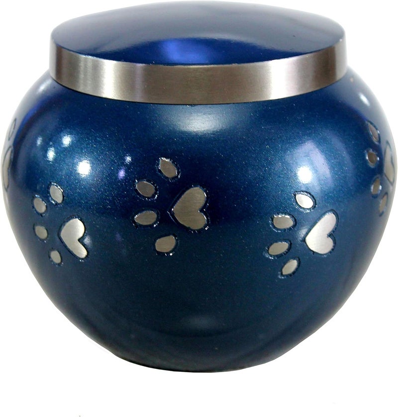 eSplanade Pet Cremation Urn Memorials Container Jar Pot  Brass Urn  Metal Urn  Burial Urn  Memorials Keepsake  Pet Dog Cat Urn Blue - Image 1