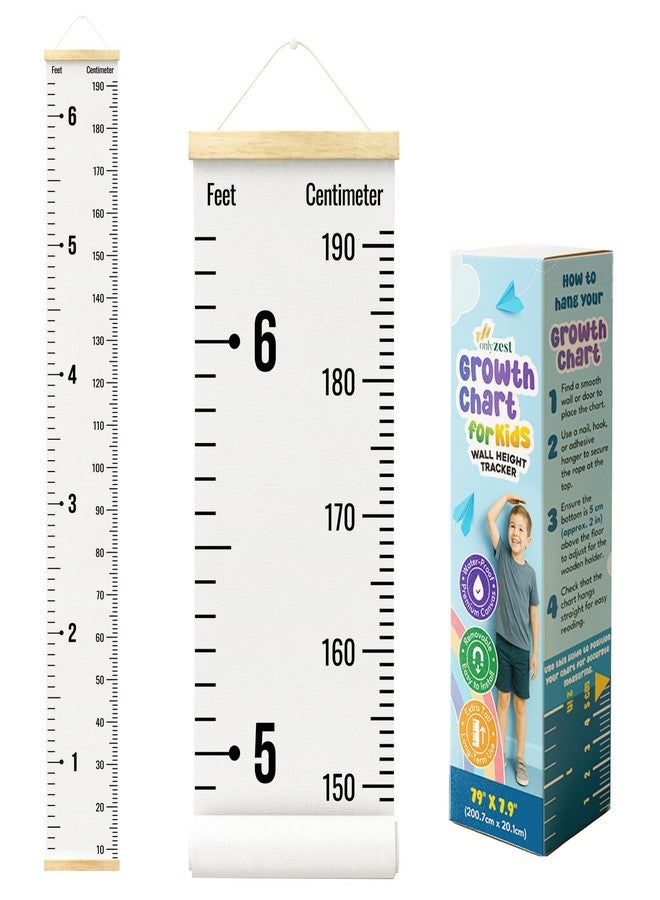 Only Zest Kids Growth Chart for Wall, Minimalist Canvas Ruler for Measuring Height Chart for Kids, Height Measurement for Wall, Nursery or Toddler Room, Folds for Storage, Hanging Rope - Image 1