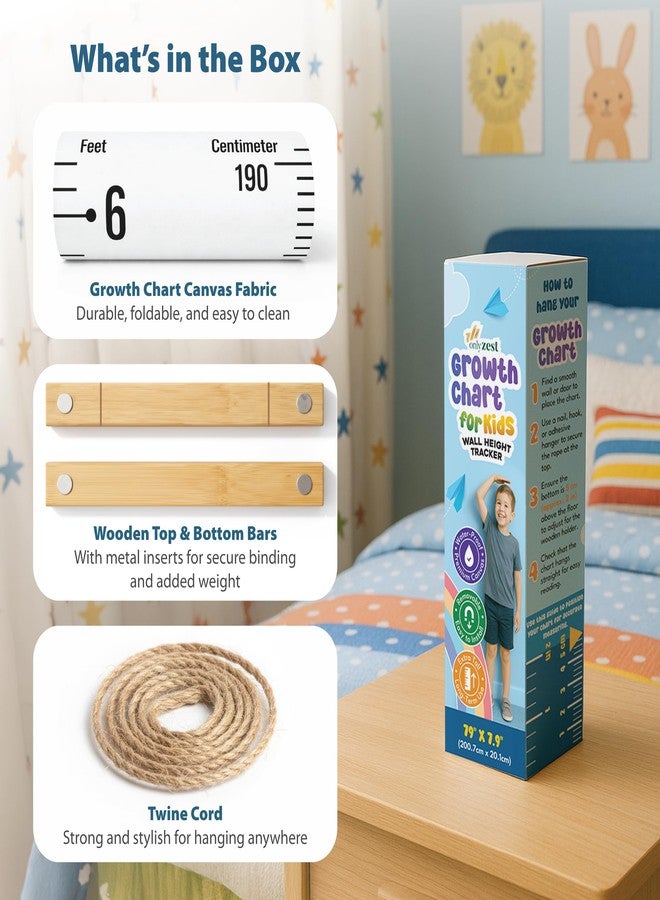 Only Zest Kids Growth Chart for Wall, Minimalist Canvas Ruler for Measuring Height Chart for Kids, Height Measurement for Wall, Nursery or Toddler Room, Folds for Storage, Hanging Rope - Image 3