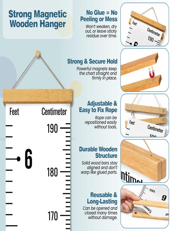 Only Zest Kids Growth Chart for Wall, Minimalist Canvas Ruler for Measuring Height Chart for Kids, Height Measurement for Wall, Nursery or Toddler Room, Folds for Storage, Hanging Rope - Image 2