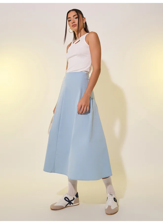 تايك تو Take Two Solid Panelled A-Line Midi Skirt