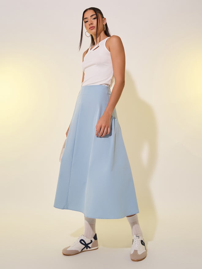 Take Two Take Two Solid Panelled A-Line Midi Skirt  - Image 1