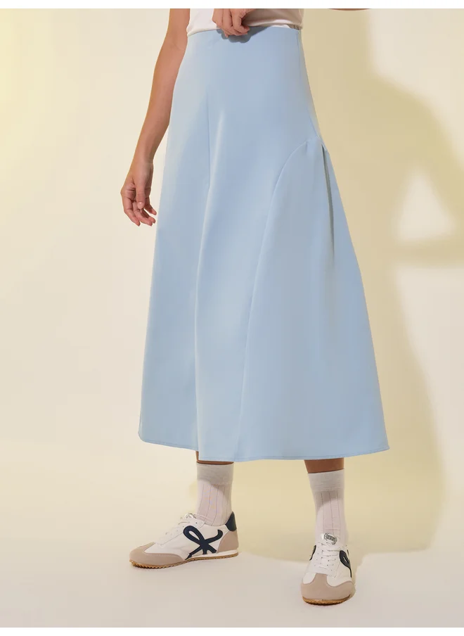تايك تو Take Two Solid Panelled A-Line Midi Skirt