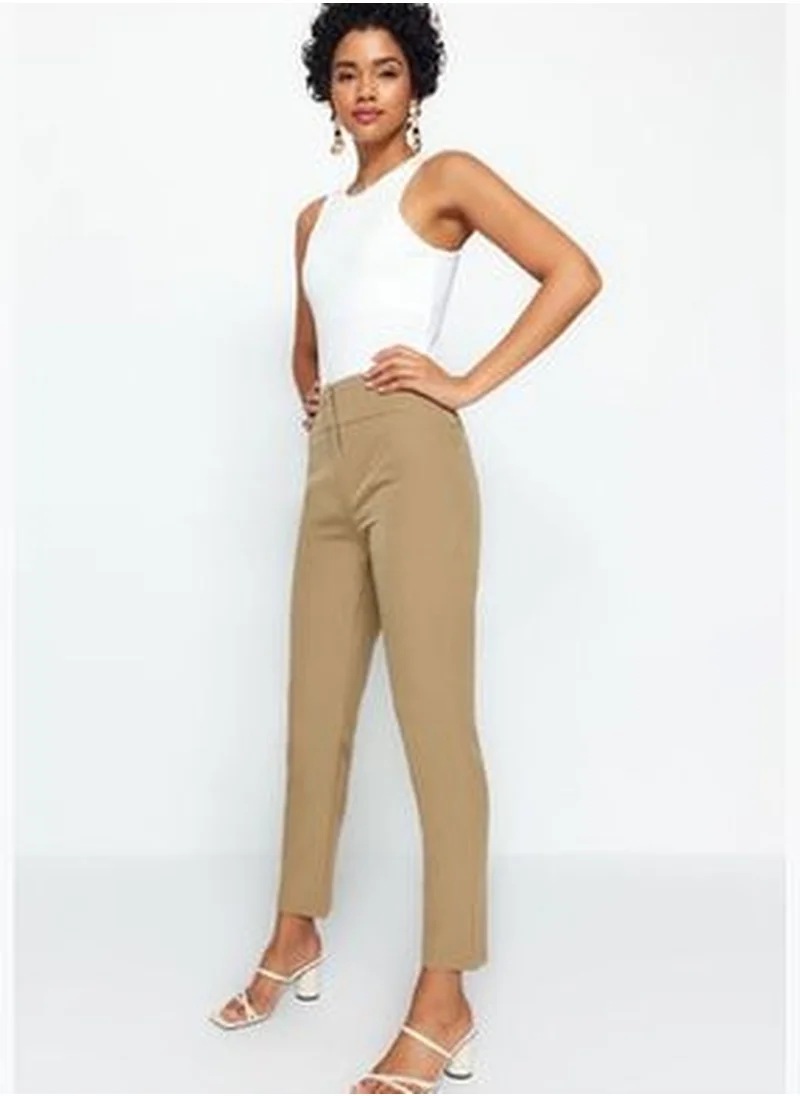 trendyol Brown Cigarette Skinny Leg Waist Stitching Detail Woven Trousers TWOSS20PL0388