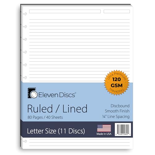 Eleven Discs Discbound Paper, Letter Size Ruled Sheets - Premium 120gsm Heavyweight Notebook & Planner Refills - 11 Discs, 8.5 x 11 in - Punched for Circa, Arc, TUL (40 Sheets) - Image 1