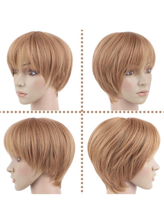 BECUS Short Pixie Cut Strawberry Blonde Wig with Bangs High Temperature Synthetic Silky Straight Realistic Wigs for Women with Wig Cap - Image 3