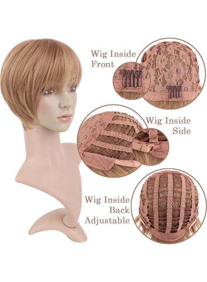 BECUS Short Pixie Cut Strawberry Blonde Wig with Bangs High Temperature Synthetic Silky Straight Realistic Wigs for Women with Wig Cap - Image 2