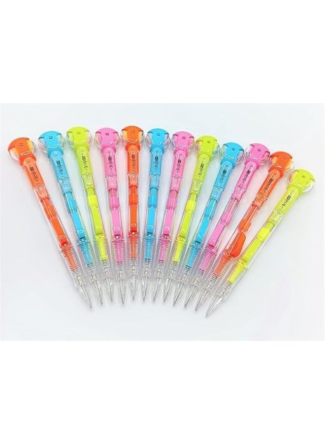 طقم أقلام رصاص سنون (4 قطع) للأطفال والطلاب - سن 0.7 ملم - مزودة بممحاة علوية متحركة - ألوان زاهية وتصميم أسطواني مريح - Image 2