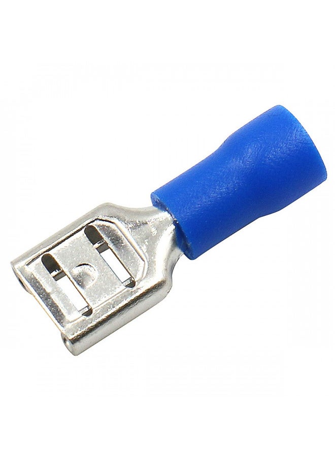 Baomain Baomain Female Quick disconnects Vinyl Insulated Spade Wire Connector Electrical Crimp Terminal 16-14 AWG 6.3mm FDD 2-250 Blue Pack of 100  - Image 2