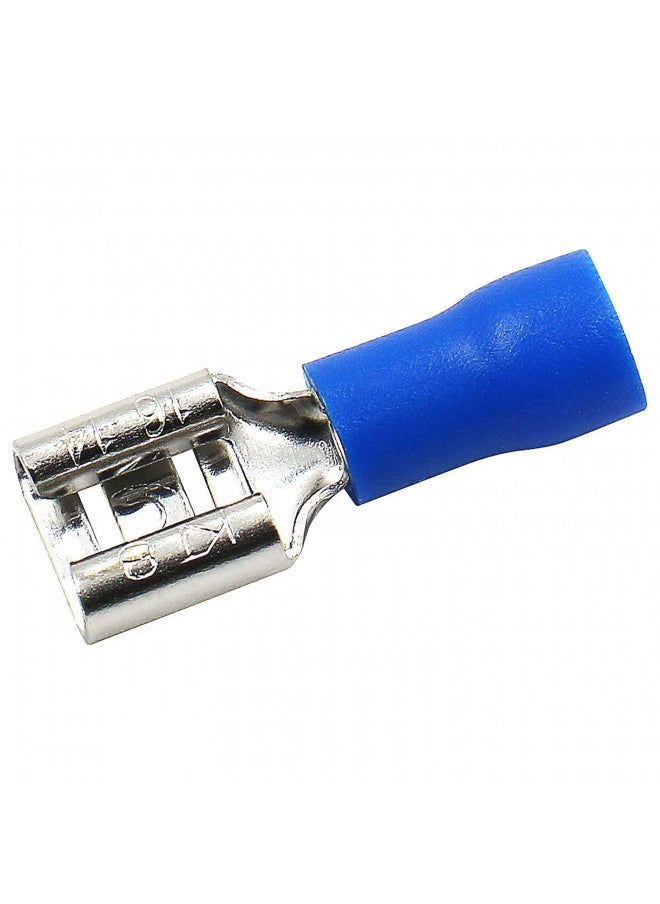 Baomain Baomain Female Quick disconnects Vinyl Insulated Spade Wire Connector Electrical Crimp Terminal 16-14 AWG 6.3mm FDD 2-250 Blue Pack of 100  - Image 1