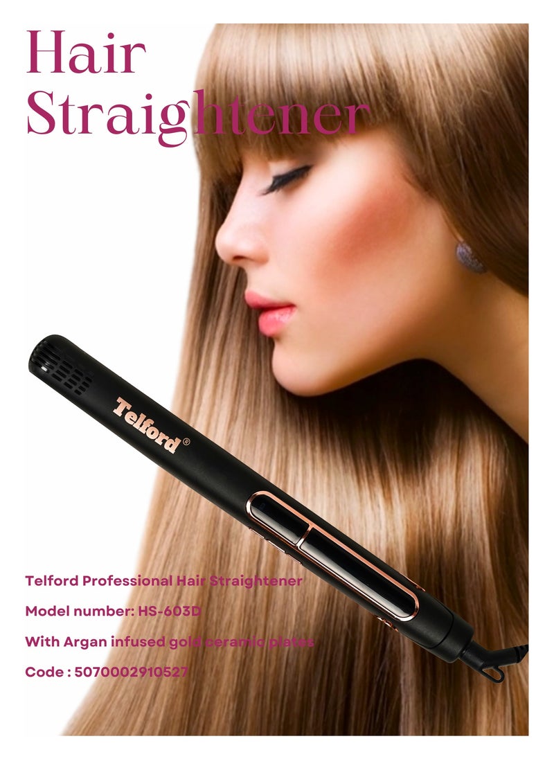 TELFORD - Professional hair straightener with argan oil infused gold ceramic plates - Image 1
