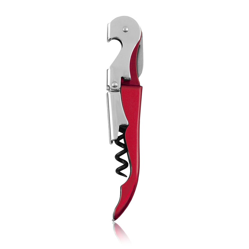 True Truetap Double Hinged Waiters Corkscrew Bottle Opener with Foil Cutter Professional Wine Key for Servers Metallic Red