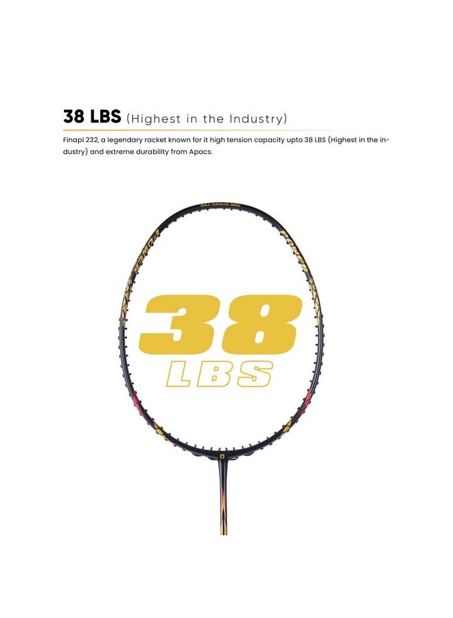 Apacs Finapi 232 Limited Edition (38 Lbs Mega Tension) Made In Vietnam | Japanese Graphite Unstrung Badminton Racket (Black Red Gold)  - Image 3