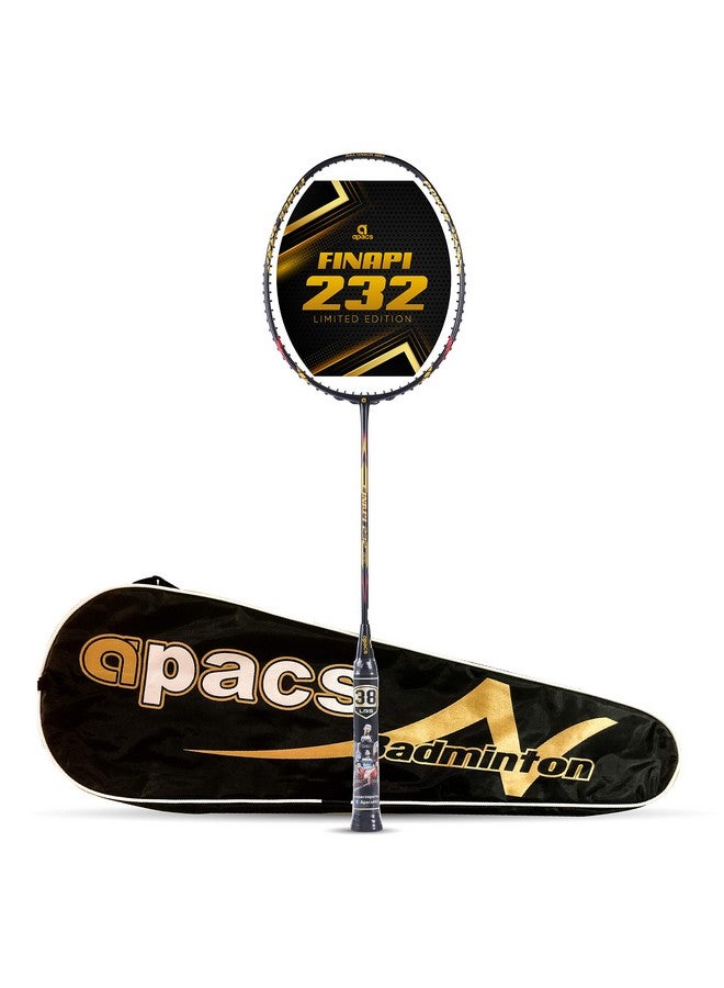 Apacs Finapi 232 Limited Edition (38 Lbs Mega Tension) Made In Vietnam | Japanese Graphite Unstrung Badminton Racket (Black Red Gold)  - Image 1