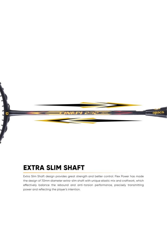 Apacs Finapi 232 Limited Edition (38 Lbs Mega Tension) Made In Vietnam | Japanese Graphite Unstrung Badminton Racket (Black Red Gold)  - Image 4
