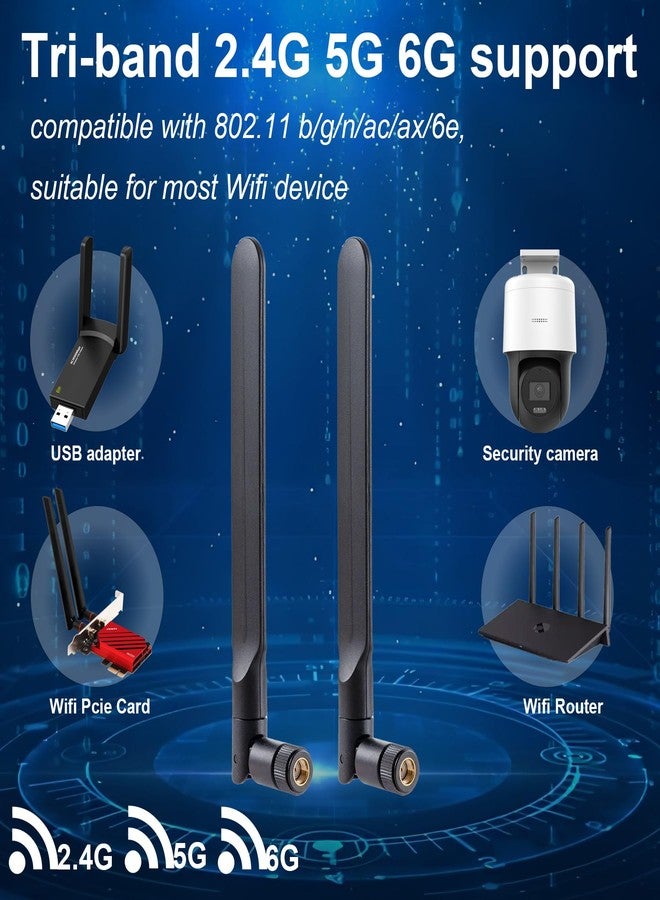 Eifagur WiFi 6 6E Tri-Band 2.4GHz/5GHz/6E Omnidirectional Antenna for PC Desktop Computer Motherboard WiFi Router, 2 Pack - Image 4