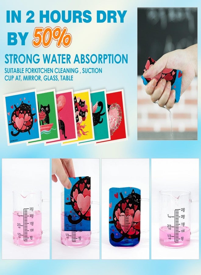 Morigins Cute Cat Series Swedish-Style Dishcloths Reusable Absorbent Towels for Valentine's Day Ideal for Kitchens, Bathrooms, and Countertop Cleaning Cellulose Sponge Cloths, 6-Piece Set, 7x8 - Image 4