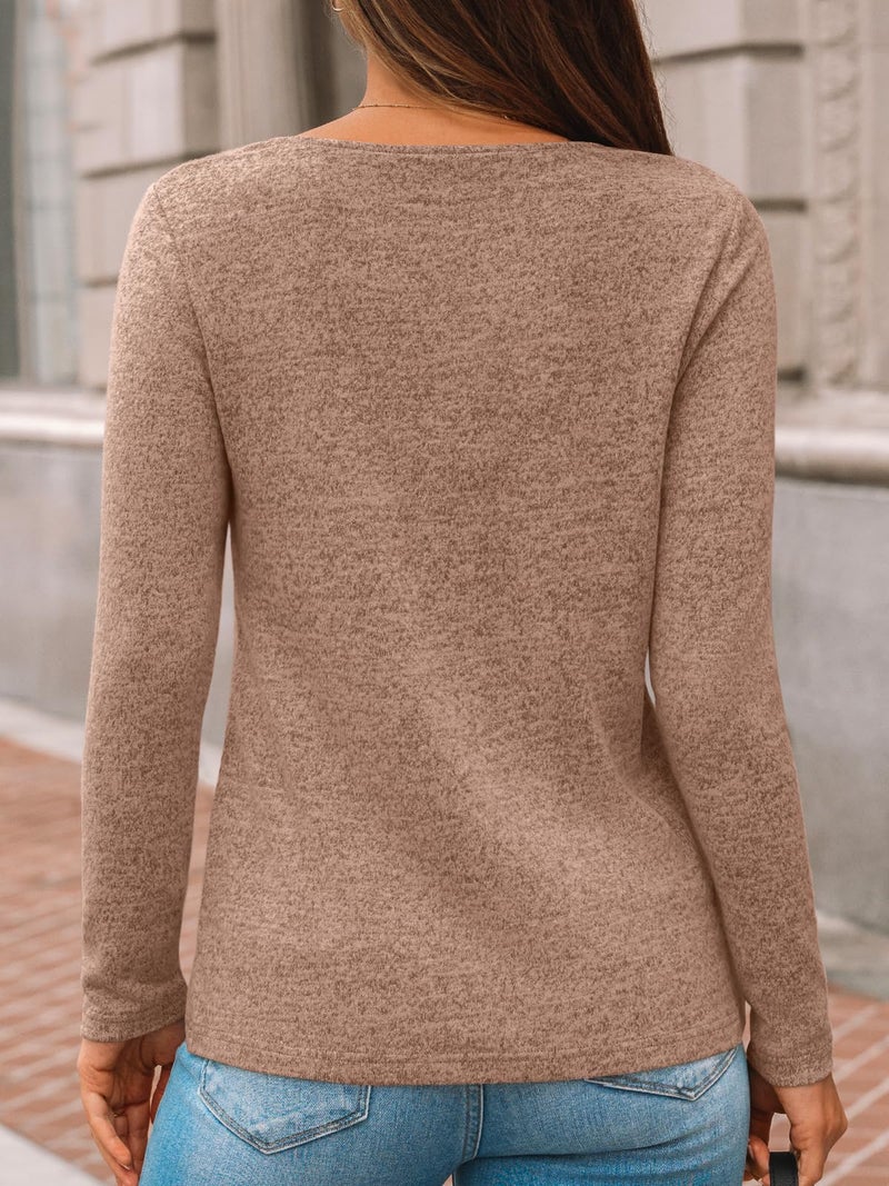 AUTOMET Womens Long Sleeve Tunic Top Lightweight Sweaters V Neck Button Shirts 2026 Dressy Casual Business Blouses Trendy Sweatshirt Fall Fashion Clothing Brown M - Image 4