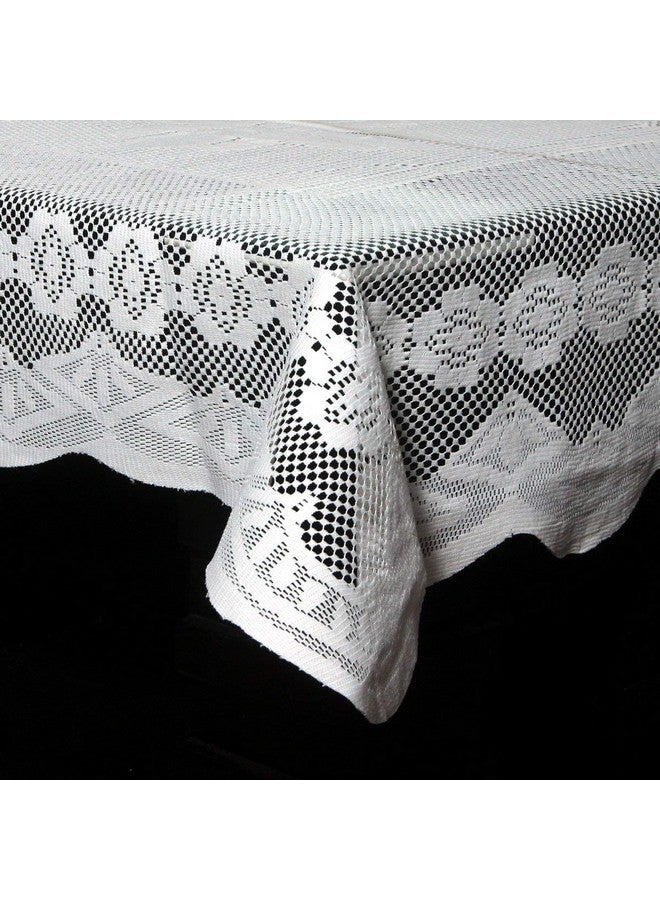 Kuber Industries Floral Design Croshia Cotton 6 Seater Dining Table Cover 60"x90"(White) - CTKTC045668 - Image 1