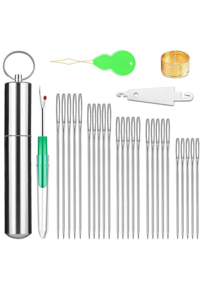 Fteven Embroidery Needles, 25PCS Large Eye Sewing Needles, 5 Size Hand Sewing Needles with Aluminium Storage Tube Threaders,Sewing Sharp Needles for Stitching Crafts, Quilting - Image 1