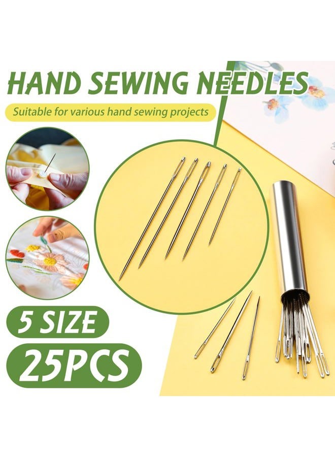 Fteven Embroidery Needles, 25PCS Large Eye Sewing Needles, 5 Size Hand Sewing Needles with Aluminium Storage Tube Threaders,Sewing Sharp Needles for Stitching Crafts, Quilting - Image 4