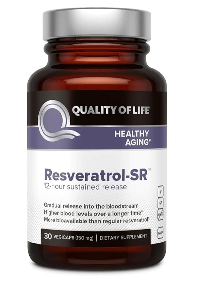 كوالتي أوف لايف مضاد قوي للشيخوخة - تركيبة طبيعية بالكامل ريسفيراترول SR - 30 كبسولة نباتية - Image 1