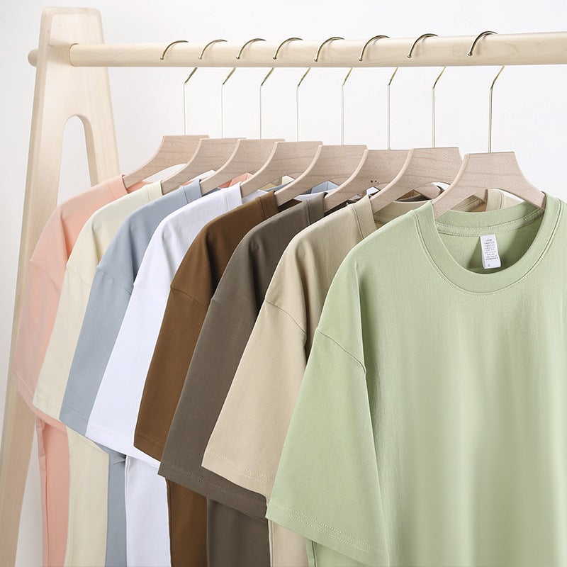 Large version | Gender-free 230g Xinjiang cotton T-shirt long velvet combed round neck short sleeve loose half sleeve T live hot - Image 4