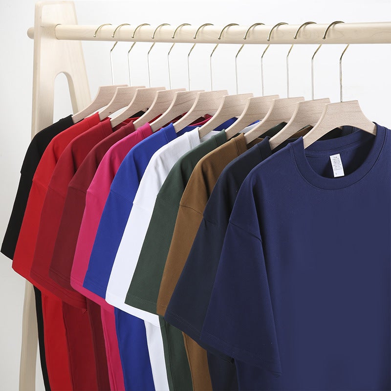 Large version | Gender-free 230g Xinjiang cotton T-shirt long velvet combed round neck short sleeve loose half sleeve T live hot - Image 5